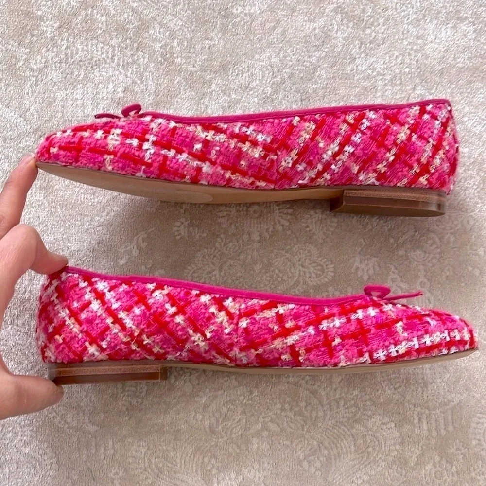 Brand New Ann Taylor Pink Tweed Ballet Flats Bow 1/2